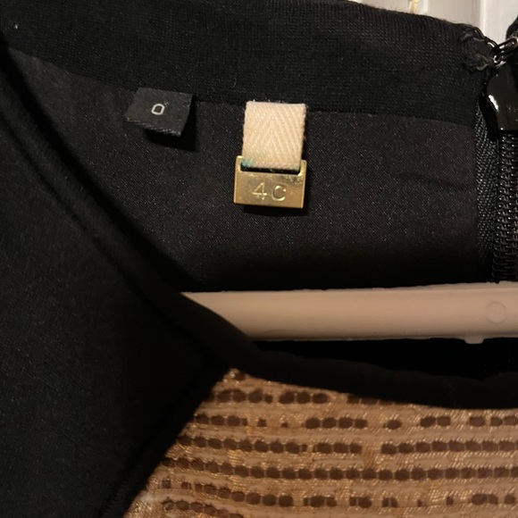 Anthropologie x 4C Black Gold Shift Dress Cap Sleeves Metallic Bodice Tailored - Picture 4 of 8